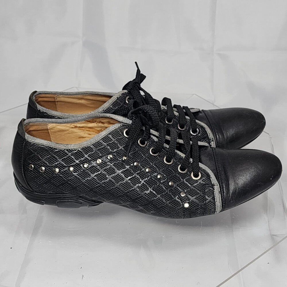Vintage/Aged Dolce & Gabbana Men 42 Black Leather Studded/Textured Derby Shoes